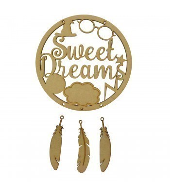 Laser Cut 'Sweet Dreams' Wizard Themed Dream Catcher with Hanging Feathers